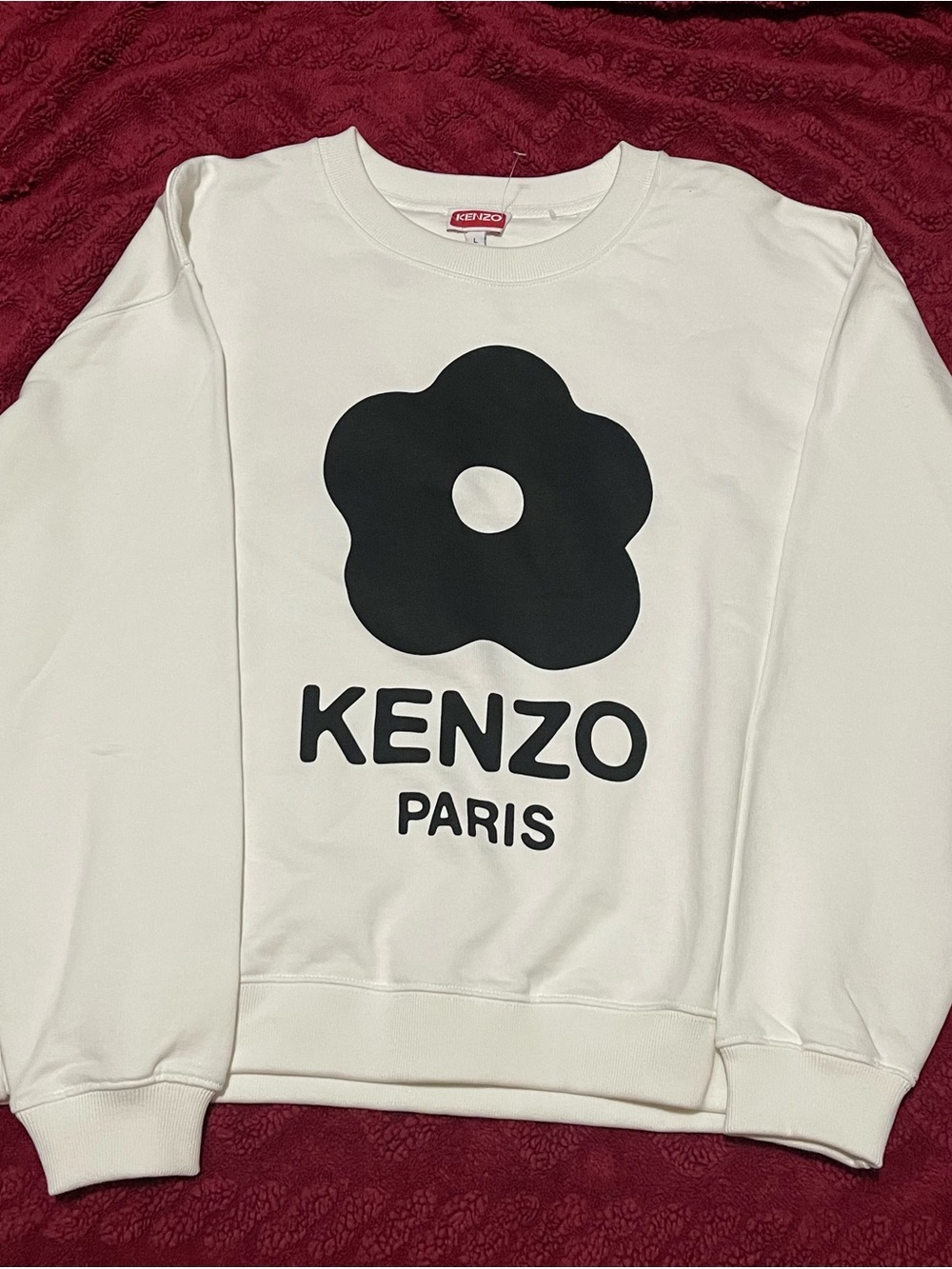 Kenzo White Crewneck with Black Floral Logo
